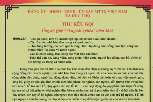Đức Thọ kêu gọi chung tay ủng hộ Quỹ ‘Vì người nghèo’ năm 2026. 