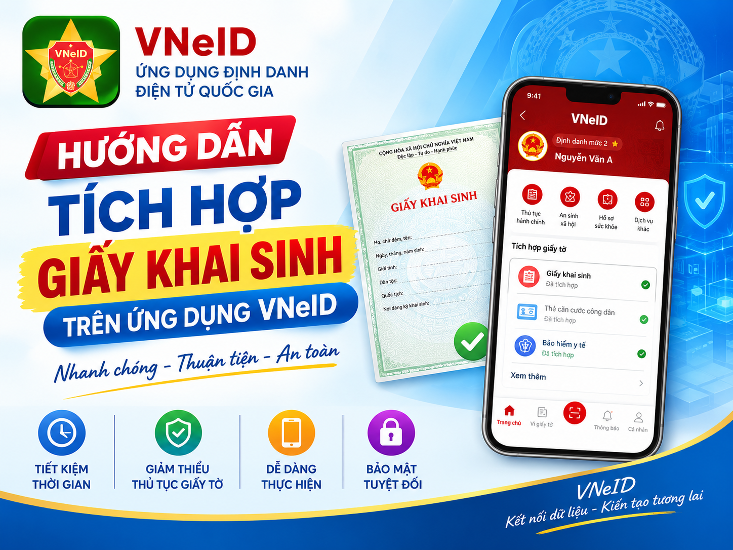 Hướng dẫn tích hợp Giấy khai sinh trên ứng dụng VNeID