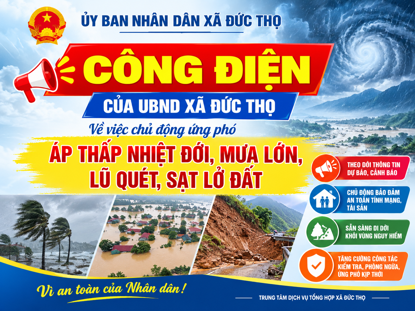 Công điện số 2586/CĐ - UBND, ngày 12/9/2026, về việc chủ động ứng phó áp thấp nhiệt đới, mưa lớn, lũ quét, sạt lở đất