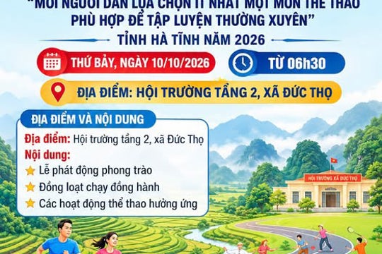 KẾ HOẠCH: Tổ chức Lễ phát động “Mỗi người dân lựa chọn ít nhất một môn thể thao phù hợp để tập luyện thường xuyên” xã Đức Thọ