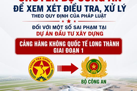 Thanh tra Chính phủ chuyển đến Bộ Công an một số sai phạm tai “Dự án đầu tư xây dựng Cảng hàng không quốc tế Long Thành giai đoạn 1”.