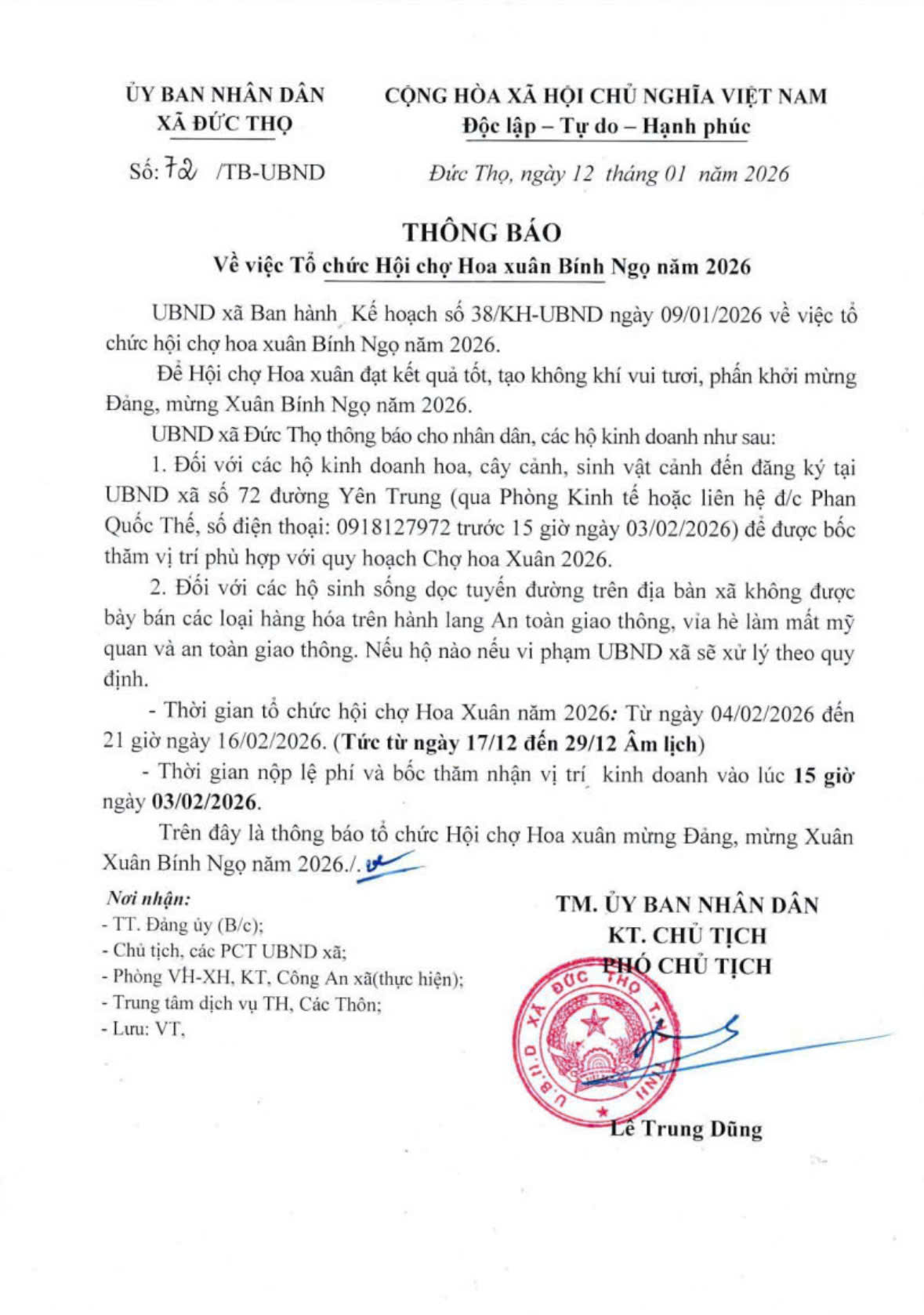 Thông báo: tổ chức Hội chợ Hoa xuân Bính Ngọ năm 2026 